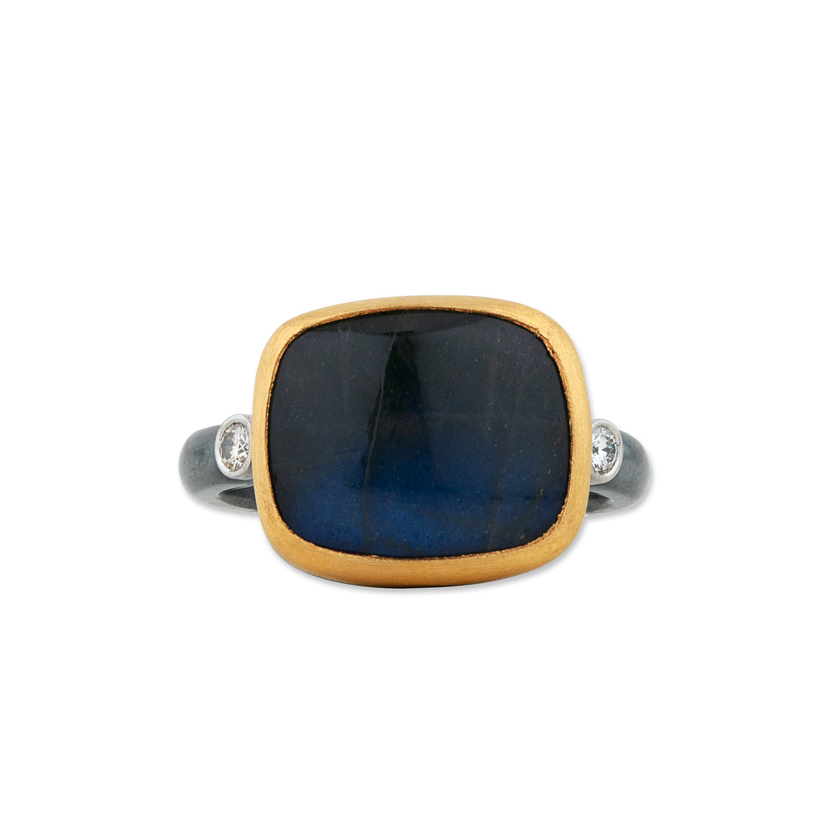 Lika Behar 24Kt Gold & Oxidized Silver "Kami" Cabochon Labradorite Onyx Doublet & Diamond Ring
