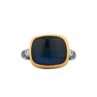 Lika Behar 24Kt Gold & Oxidized Silver "Kami" Cabochon Labradorite Onyx Doublet & Diamond Ring