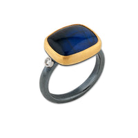 Lika Behar 24Kt Gold & Oxidized Silver "Kami" Cabochon Labradorite Onyx Doublet & Diamond Ring