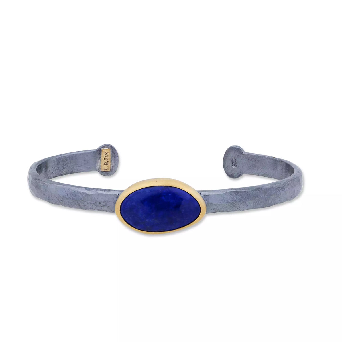 Lika Behar 24Kt Gold & Oxidized Sterling Silver "Katya" Freeform Cabochon Lapis Bangle Bracelet