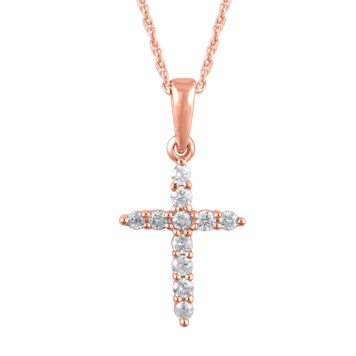 14Kt Rose Gold Diamond Cross Pendant with .10cttw Natual Diamonds
