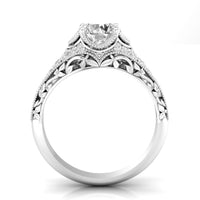 14Kt White Gold Scrolled Vintage-Style Ring With 1.22ct Round Natural Center Diamond