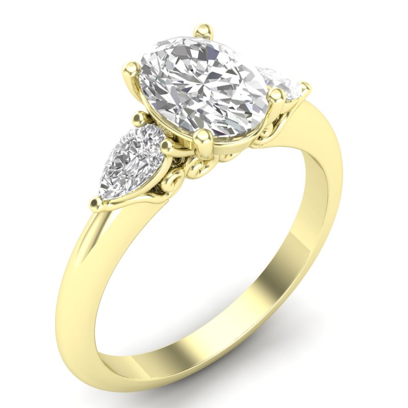 14Kt Yellow Gold Ring Mounting With .40cttw Pear-Shape Diamonds And Designer Profile