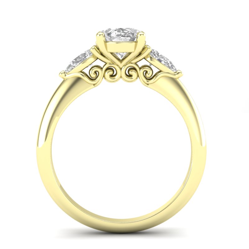 14Kt Yellow Gold Ring Mounting With .40cttw Pear-Shape Diamonds And Designer Profile