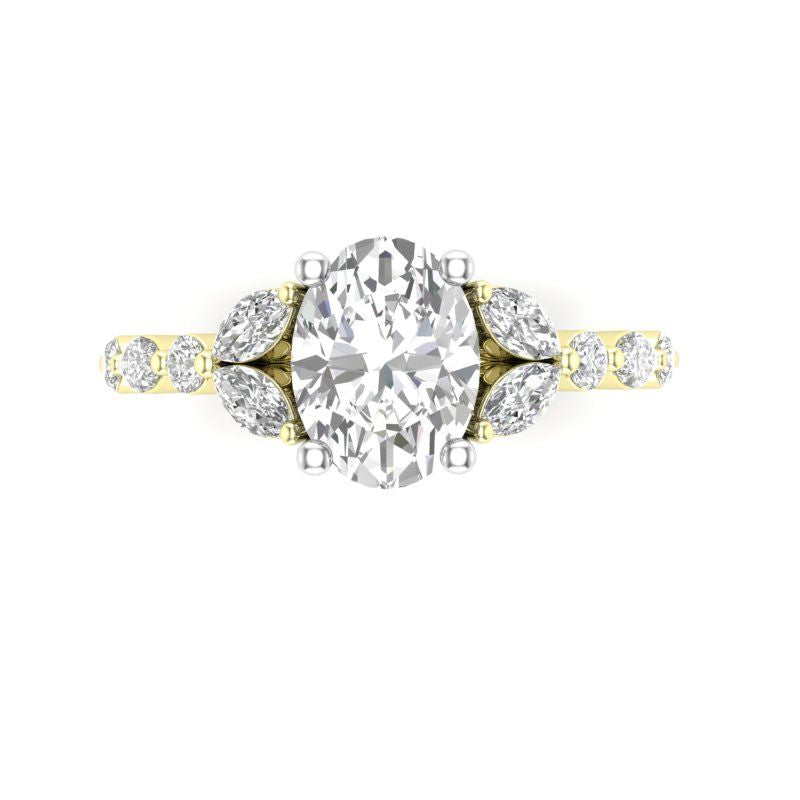 14Kt Yellow Gold Ring Mounting with Natural Marquise and Round Accent Diamonds