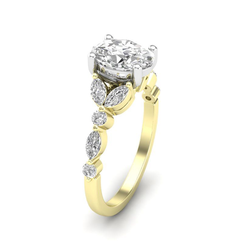 14Kt Yellow Gold Ring Mounting with Natural Marquise and Round Accent Diamonds