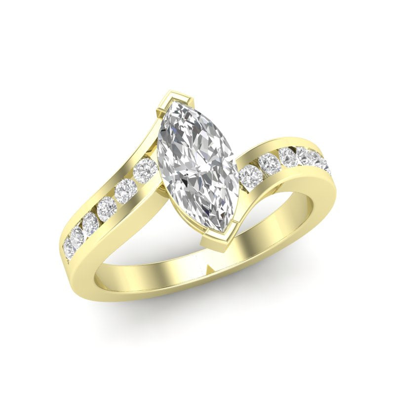 14Kt Yellow Gold Bypass Channel Ring With 1.00ct Marquise Natural Center Diamond