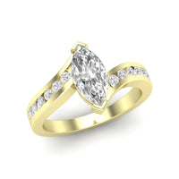 14Kt Yellow Gold Bypass Channel Ring With 1.00ct Marquise Natural Center Diamond