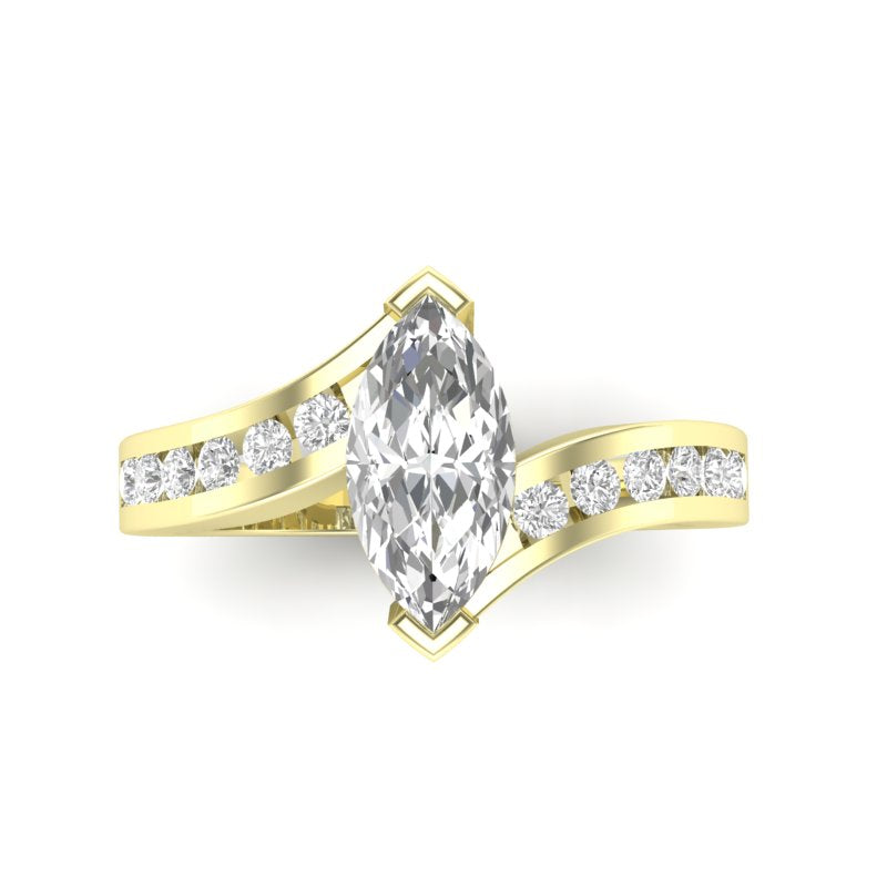 14Kt Yellow Gold Bypass Channel Ring With 1.00ct Marquise Natural Center Diamond