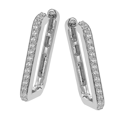 Simon G -18Kt White Gold Rectangular Hoop Earrings with Natural Diamonds