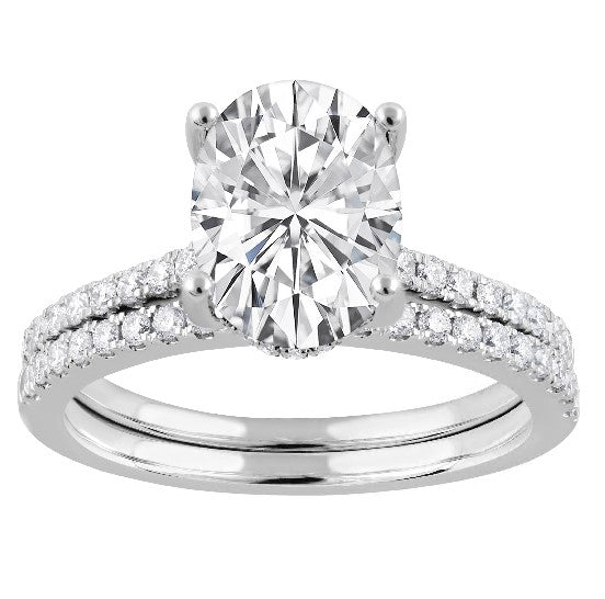 14Kt White Gold Classic Prong Engagement And Wedding Ring Set With 3.14ct Lab-Grown Center Diamond