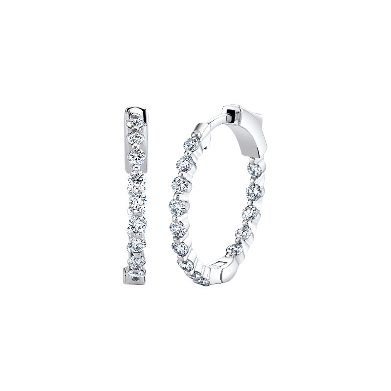 14Kt White Gold Inside/Outside 20mm Round Vanessa Hoop Earrings with 1.00cttw Round Natural Diamonds