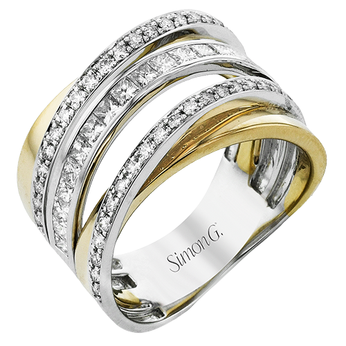 Simon G 18Kt Yellow and White Gold 5 Row Bypass Ring with Natural Diamonds