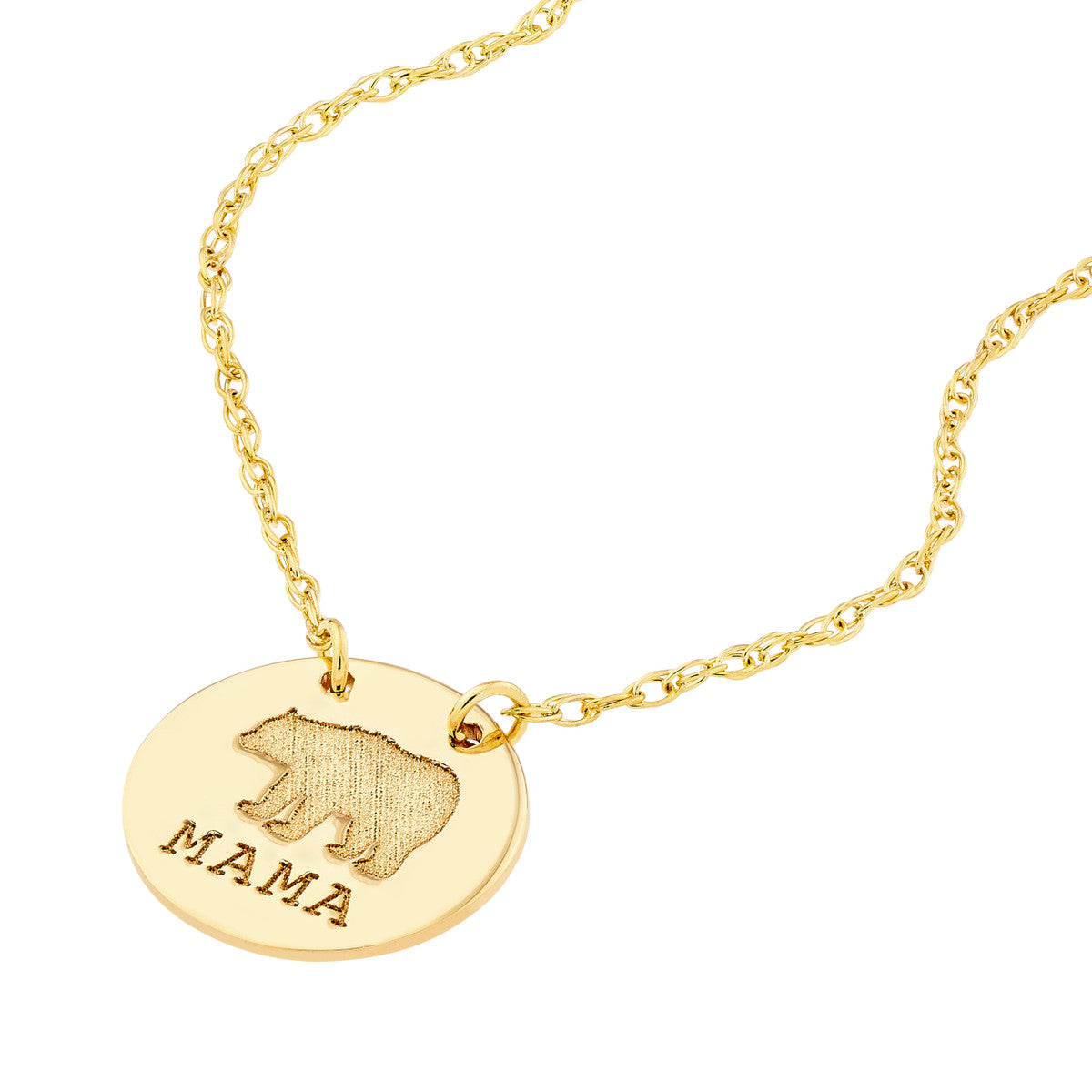 14K Yellow Gold Mama Bear Mini Disc Necklace