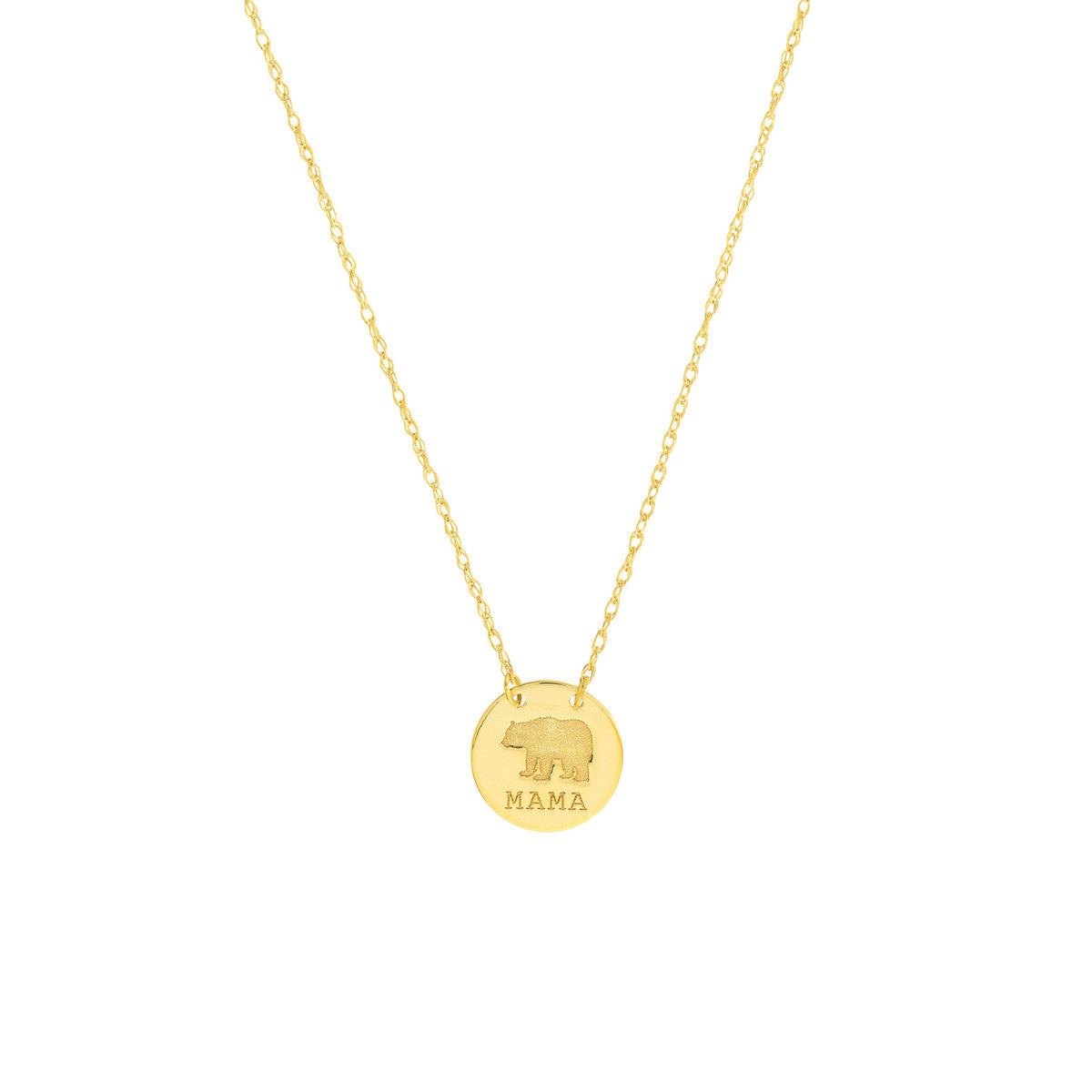 14K Yellow Gold Mama Bear Mini Disc Necklace