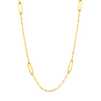 14Kt Yellow Gold Long Paperclip Link Station Necklace