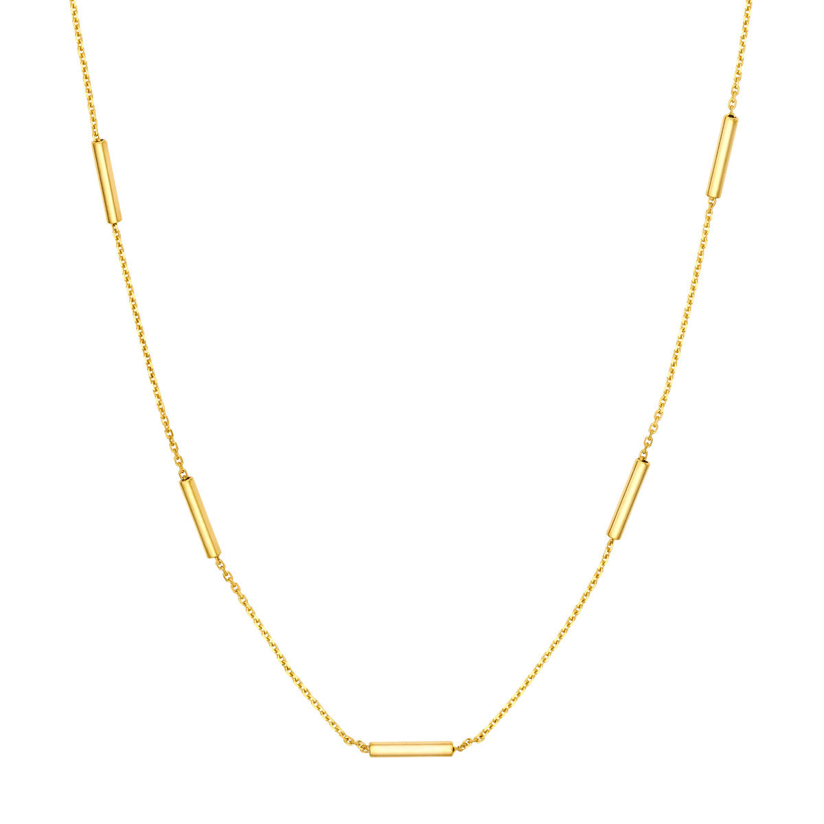14Kt Yellow Gold 18" Adjustable Dainty Bar Station Chain