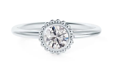 18kt White Gold Beaded Bezel Set 0.31ct Round Natural Diamond Ring