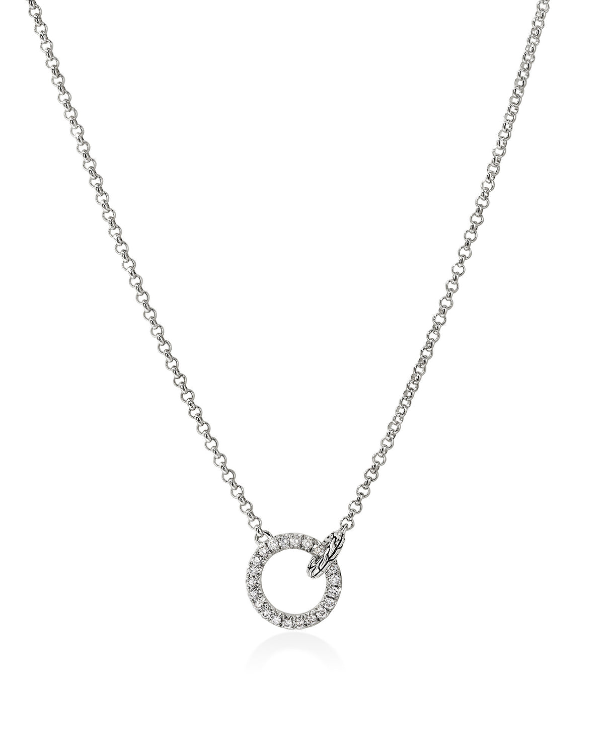 John Hardy JH Essentials Sterling Silver Diamond Pave Interlinking Mini Rolo Chain Necklace