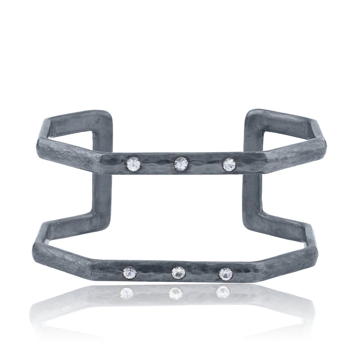 Lika Behar Oxidized Sterling Silver "Octagon" White Sapphire Open Cuff Bracelet