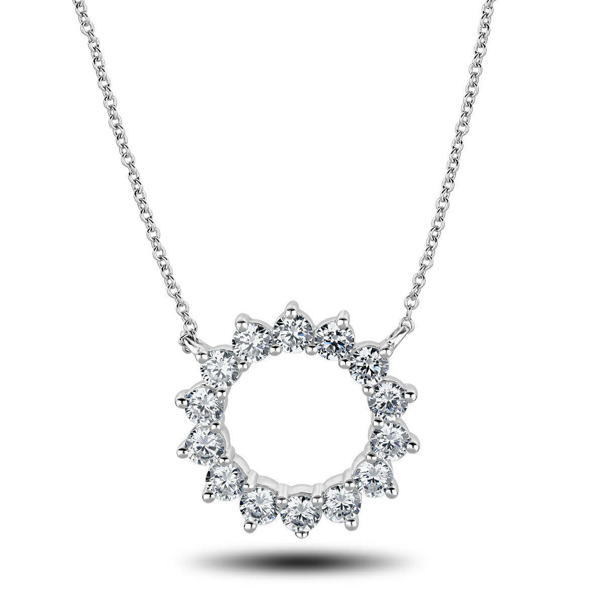 Fire & Ice 18Kt White Gold Circle Pendant with 1.00cttw Ideal-Cut Natural Diamonds