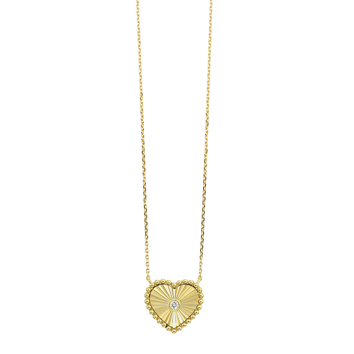 10K Yellow Gold Sunburst Heart Pendant with .02 Diamond