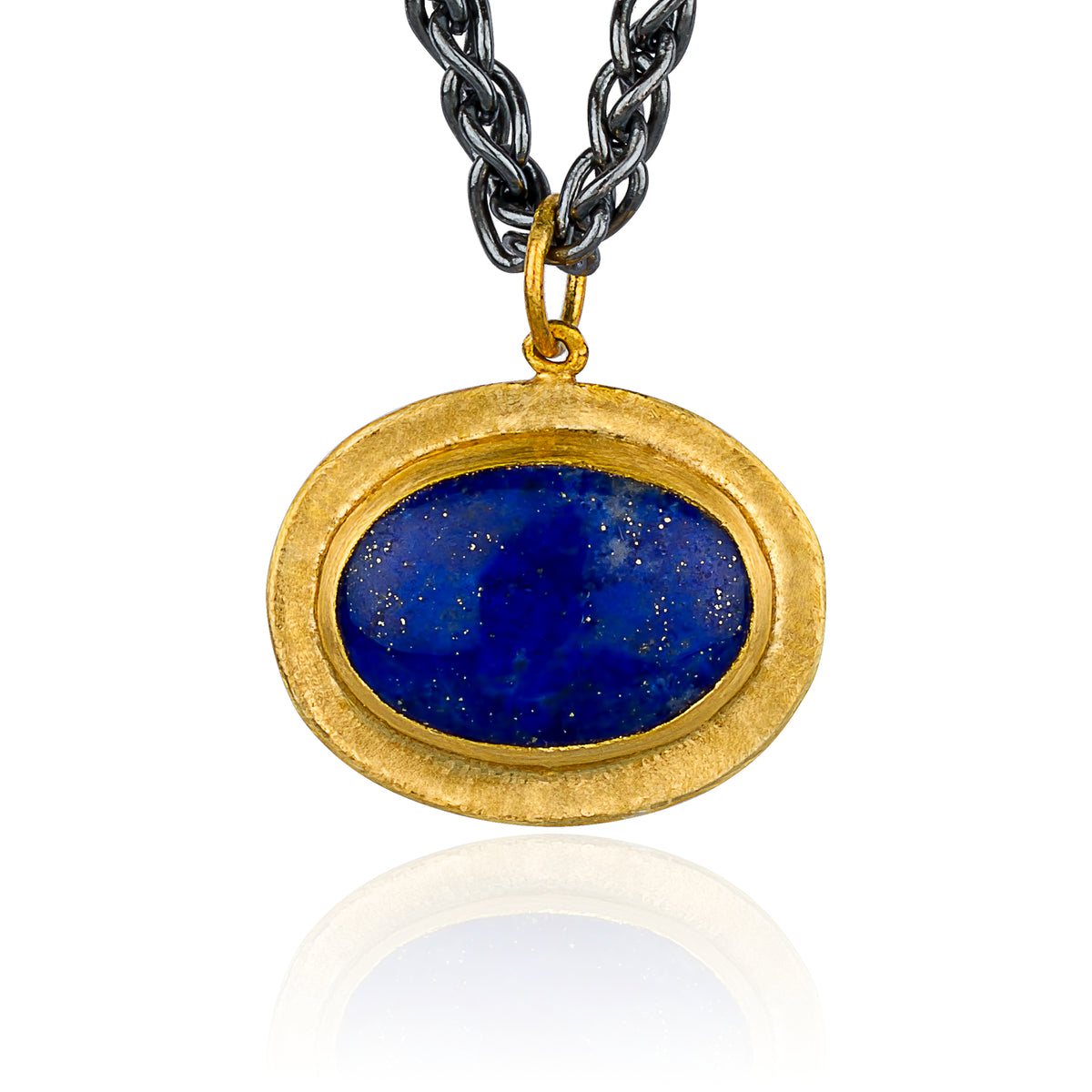 Lika Behar 24Kt Gold & Oxidized Sterling Silver "Pompei" Oval Lapis Lazuli Pendant
