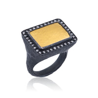 Lika Behar 24Kt Gold & Oxidized Silver "Portofino" Rectangular Hammered Gold Dome Top Ring
