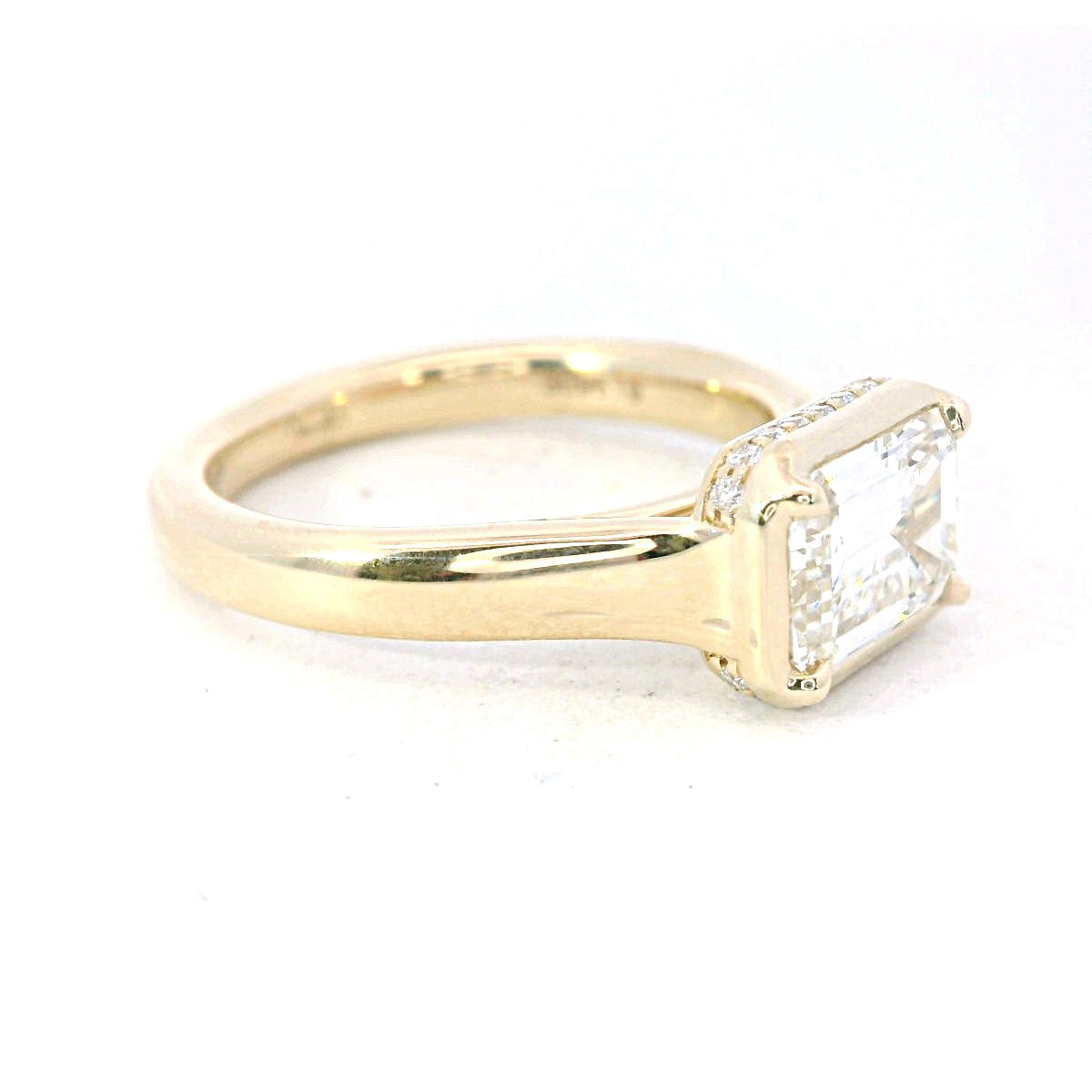 14Kt Yellow Gold Faux Bezel 1.63ct East-West Emerald-Cut Diamond Engagement Ring