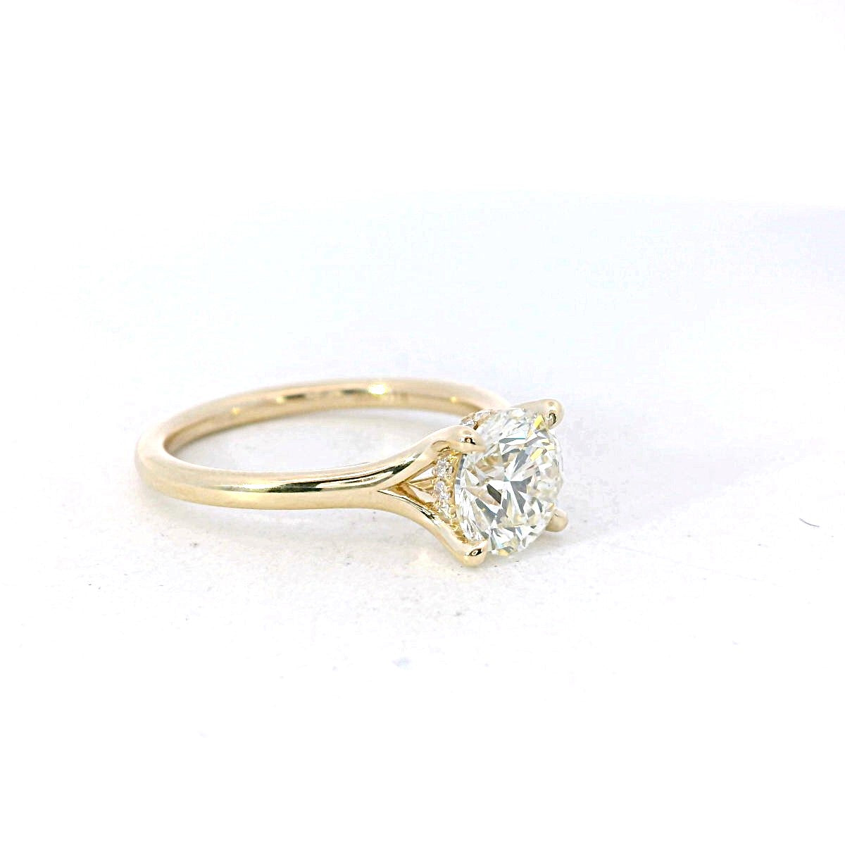 14Kt Yellow Gold Split-Shank 1.50ct Round Center Diamond with Hidden Halo Solitaire Engagement Ring