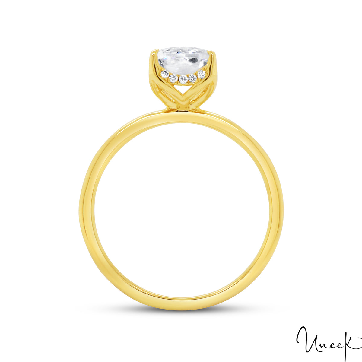 14Kt Yellow Gold Petite 1.5mm Tulip Solitaire Ring With 1.00ct Oval Natural Diamond