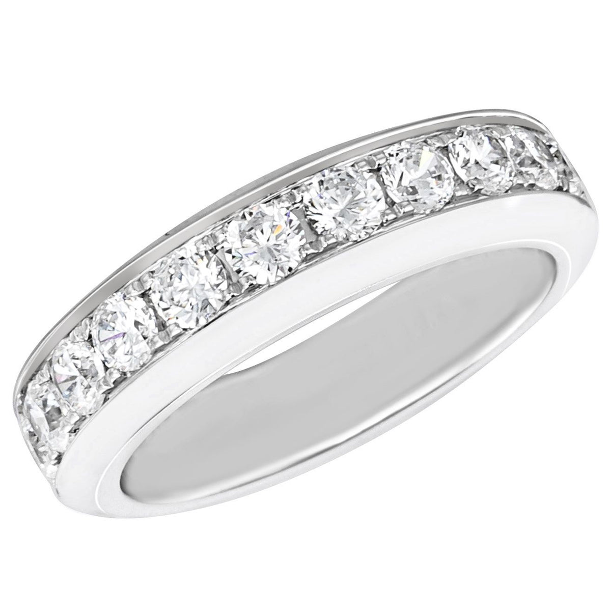 18Kt White Gold Beveled Channel-Style Pronged 1.01cttw Diamond Anniversary Band