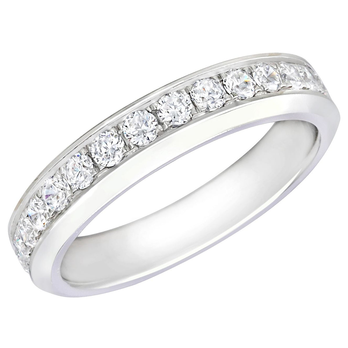 18Kt White Gold Beveled Channel-Style Pronged 0.55cttw Diamond Anniversary Band