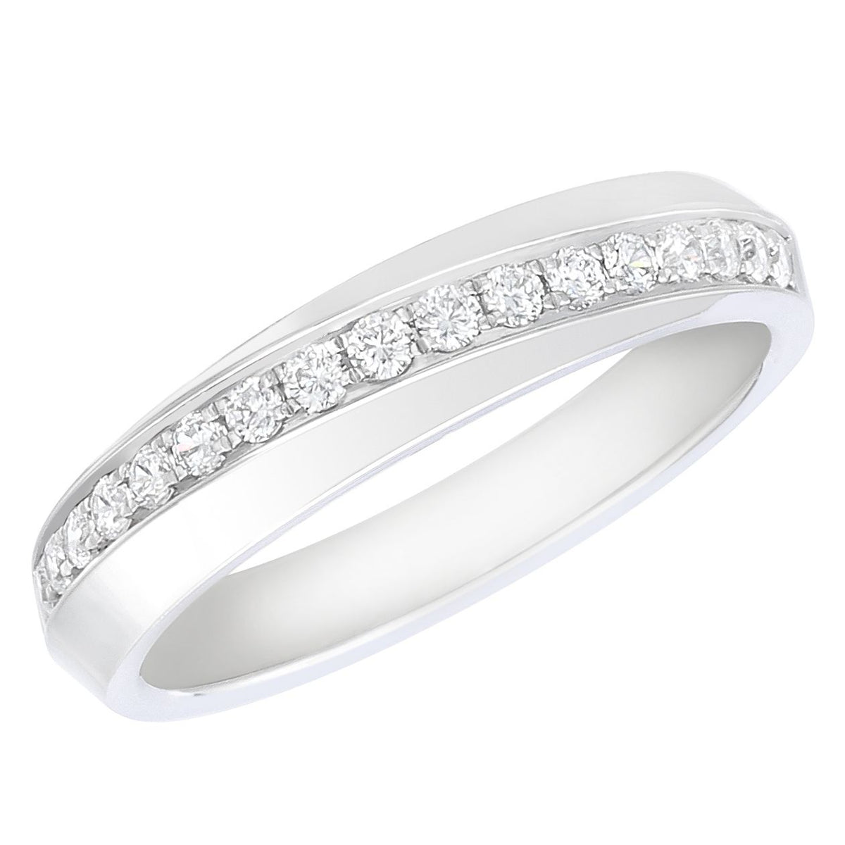 18Kt White Gold Beveled Slant Pronged 0.26cttw Diamond Anniversary Band