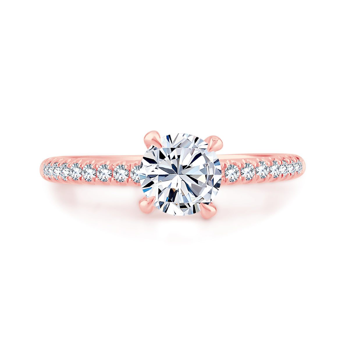 14Kt Rose Gold Prong Set Ring with 1.10ct Round Center Natural Diamond