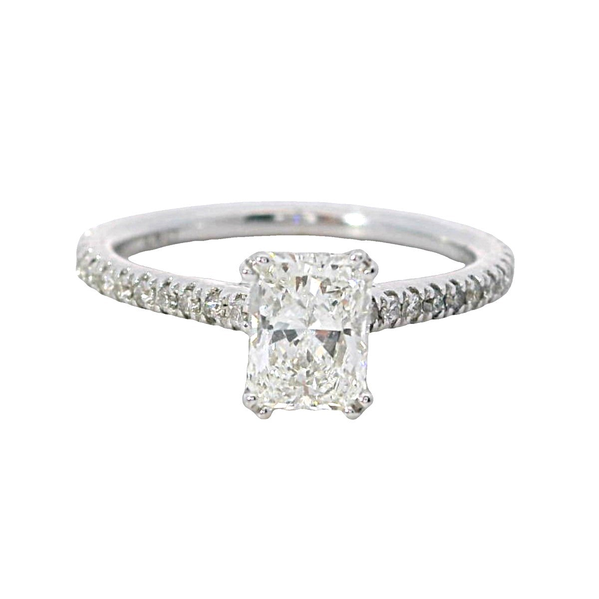 14Kt White Gold Hidden Halo Simply Petite Ring With .78ct Radiant-Cut Center Natural Diamond