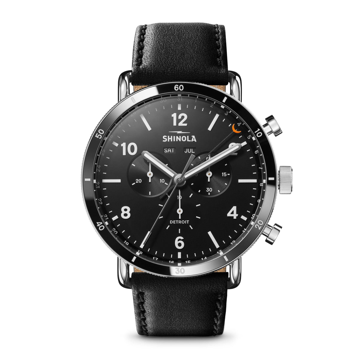Shinola Canfield Sport Black Leather/Black 45mm Quartz Watch