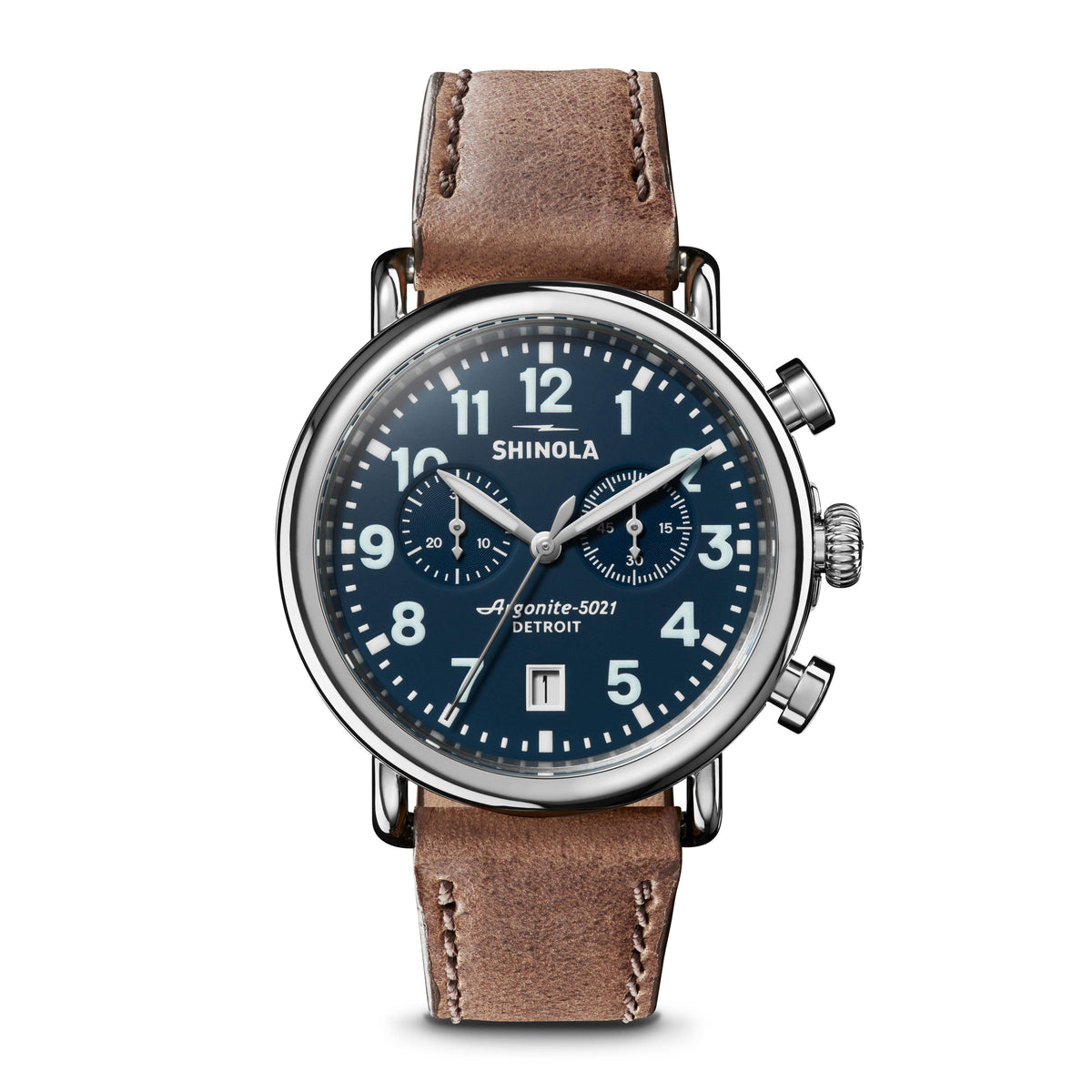 Shinola Runwell Chronograph British Tan LeathermMidnight Blue 41mm Quartz Watch