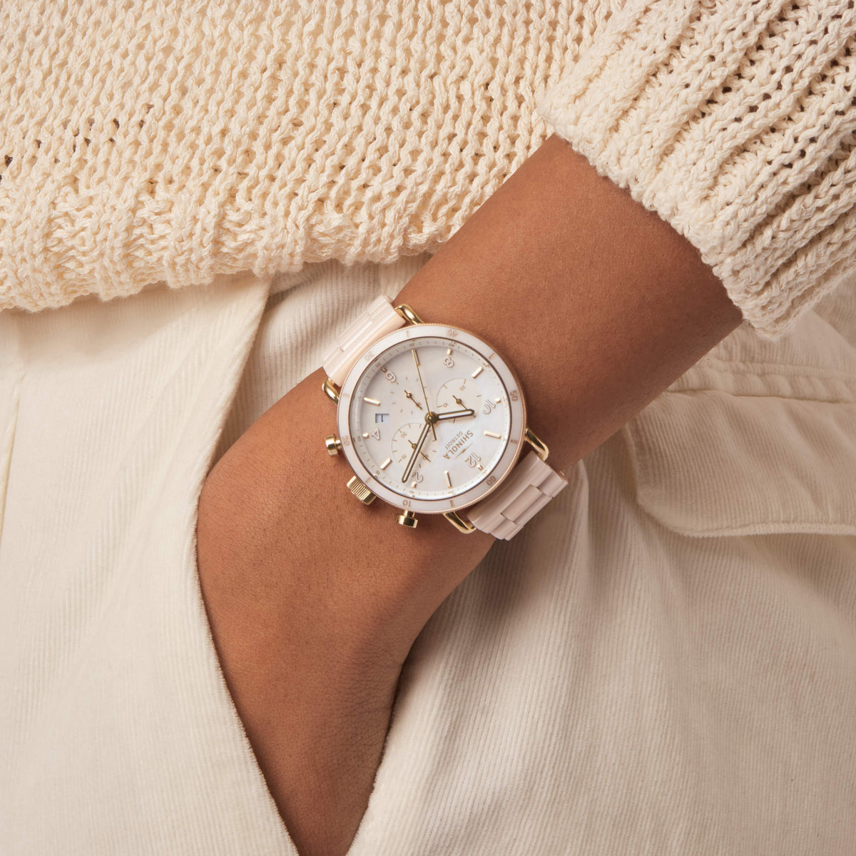 Shinola Canfield Sport Blush Ceramic/Mother of Pearl 40mm Quartz Watch