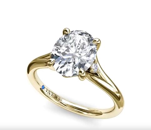 FANA 14Kt Yellow Gold Split-Shank 1.04ct Oval Center Natural Diamond Engagement Ring
