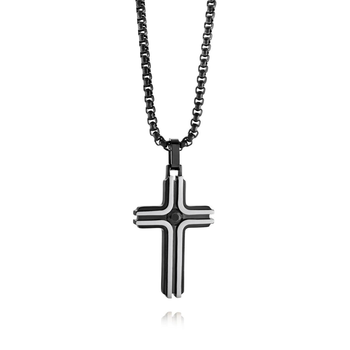 Italgem Steel Black Overlay Center Stud Cross