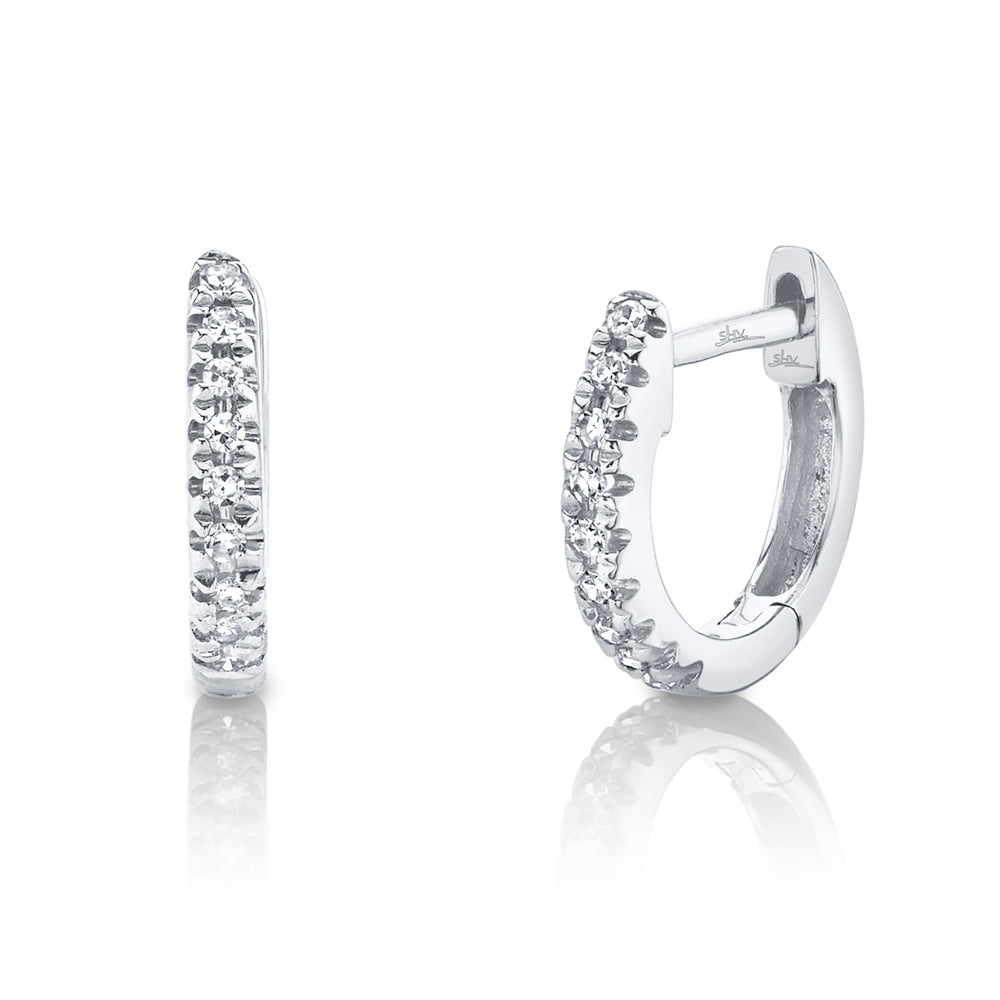 Shy Creation 14Kt White Gold Diamond Huggie Hoop Earrings