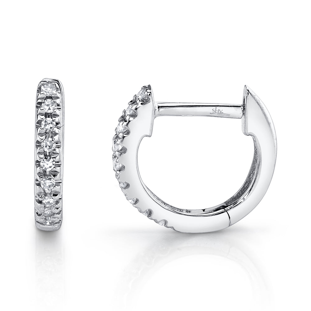 Shy Creation 14Kt White Gold Diamond Huggie Hoop Earrings
