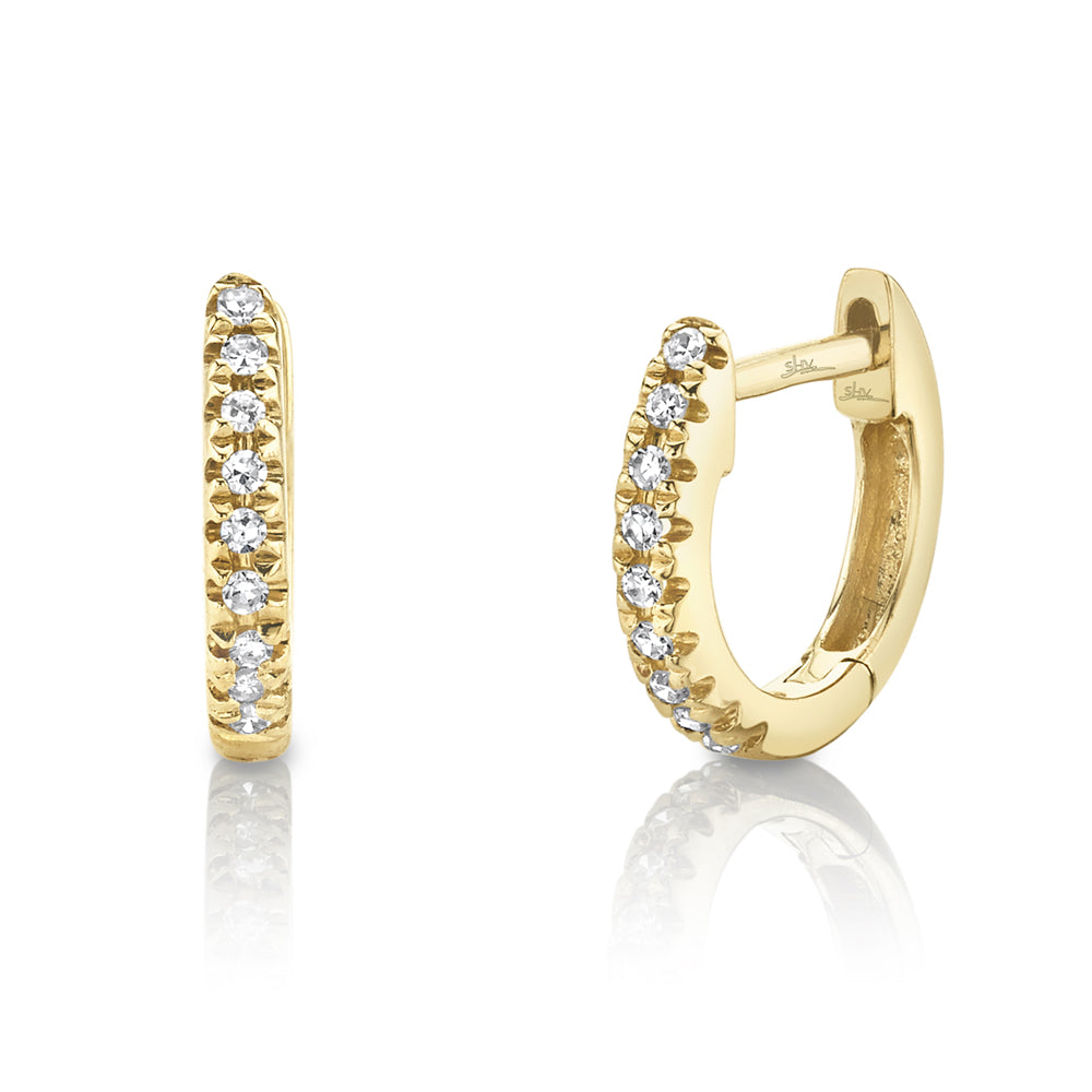 Shy Creation 14Kt Yellow Gold Diamond Huggie Hoop Earrings