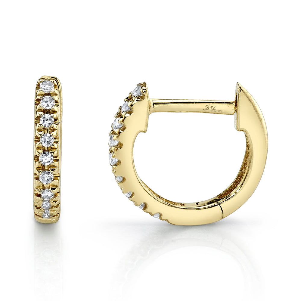 Shy Creation 14Kt Yellow Gold Diamond Huggie Hoop Earrings