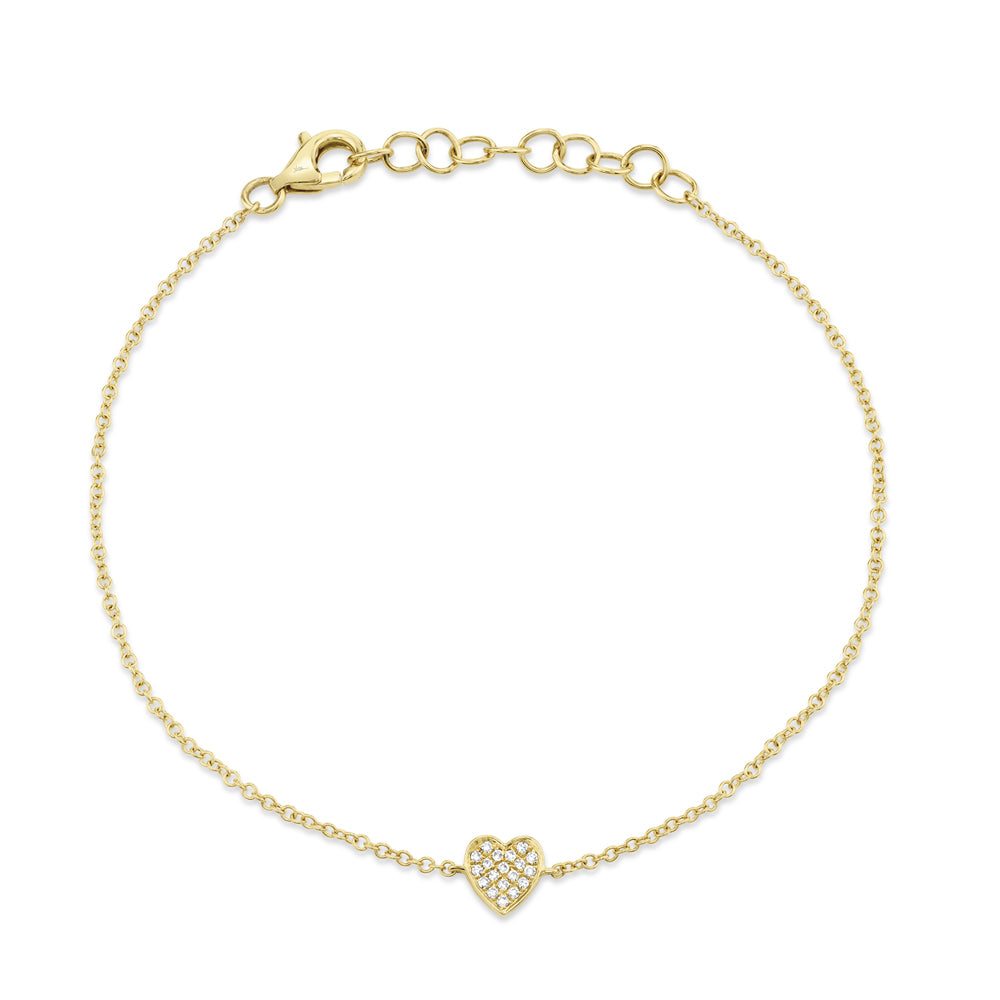 Shy Creation 14Kt Yellow Gold Pavé Natural Diamond Heart Bracelet