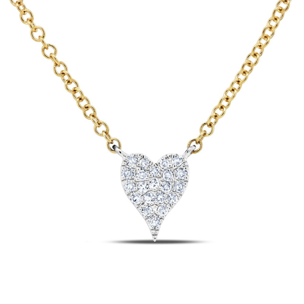 Shy Creation 14Kt Yellow & White Gold Diamond Pave Heart Necklace