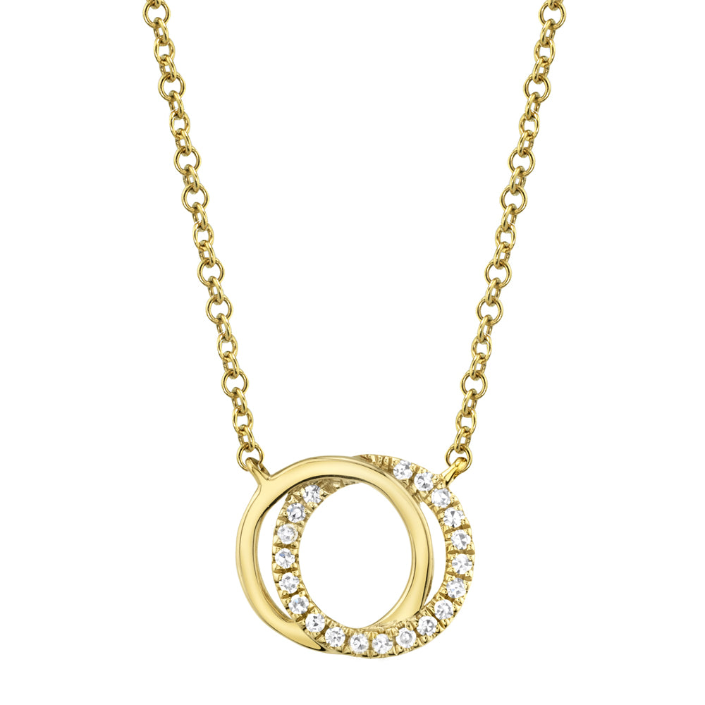 Shy Creation 14Kt Yellow Gold You & Me Interlocking Circle Pendant With Natural Diamonds