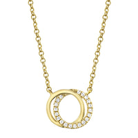 Shy Creation 14Kt Yellow Gold You & Me Interlocking Circle Pendant With Natural Diamonds