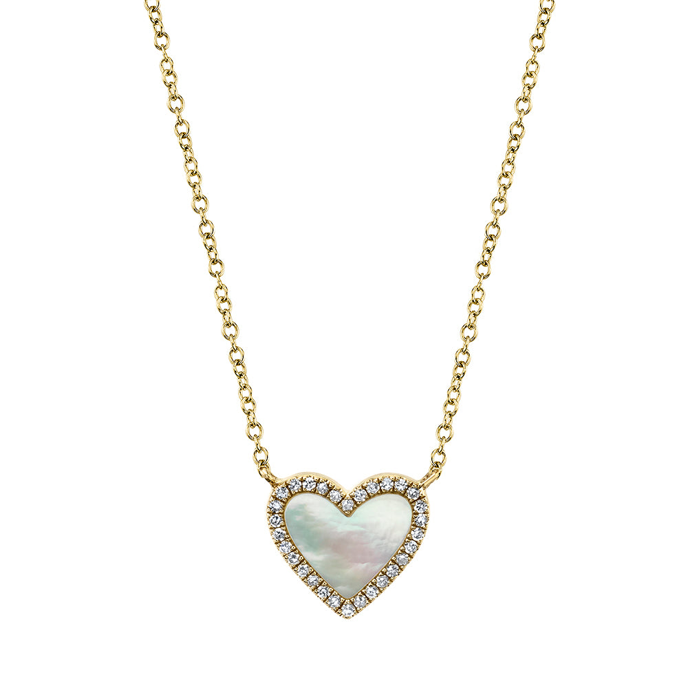 Shy Creation 14Kt Yellow Gold Mother of Pearl & Diamond Heart Pendant